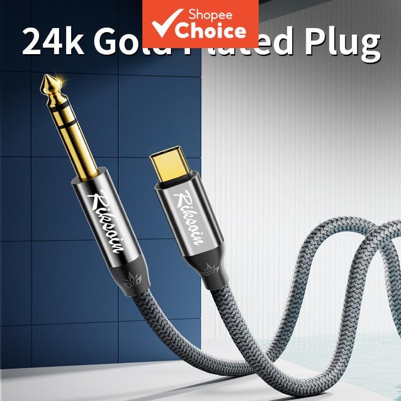 Riksoin Adaptador USB-C para Jack de Áudio 6,35mm para Amplificador de Alto-falantes, Guitarra, Conversor de Som Hi-Fi