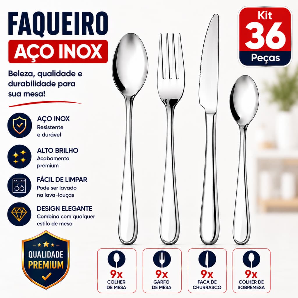 Faqueiro Aço Inox Premium 12 24 36 Peças Jogo De Talheres Completo