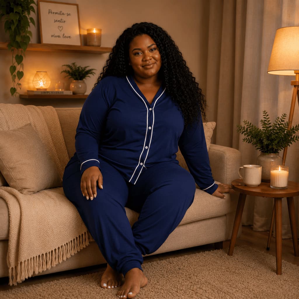 Pijama Feminino Plus Size Americano Aberto de Botões Inverno de Frio Cirurgico Amamentação