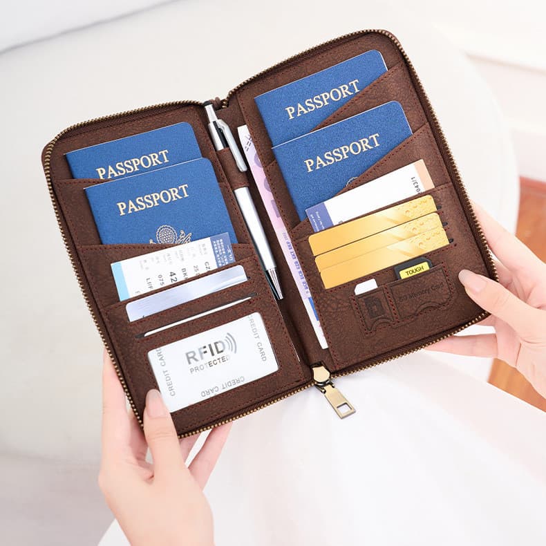Carteira de passaporte multifuncional, bolsa de armazenamento de documentos para cartão de passaporte múltiplo, porta-pa
