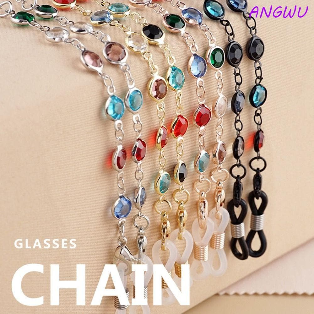 ANGWU Metal Óculos Corrente Colorido Strass Cristal Pescoço Cinta Corda Máscara Cordão Anti-Perdido