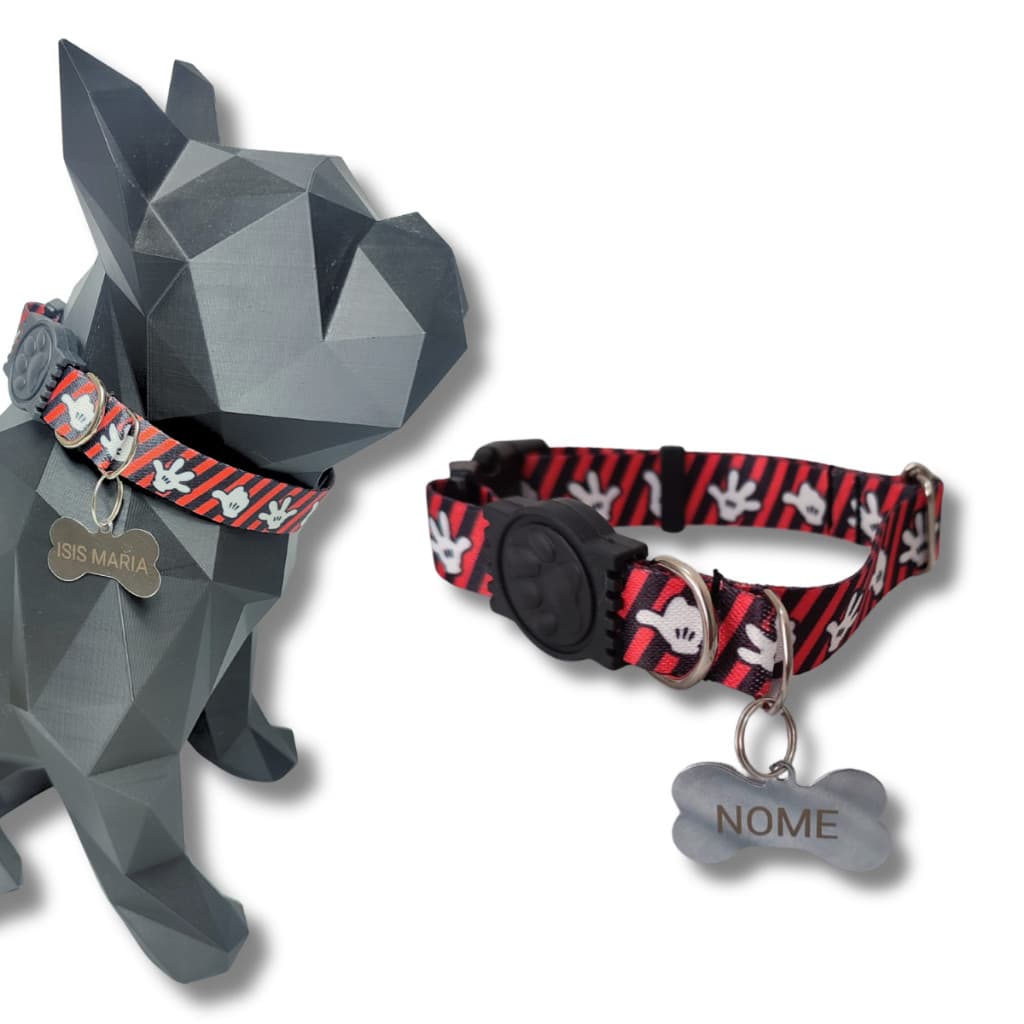 Coleira Pet com Pingente de Identificacao Plaquinha Gravada Personalizada para Cachorros