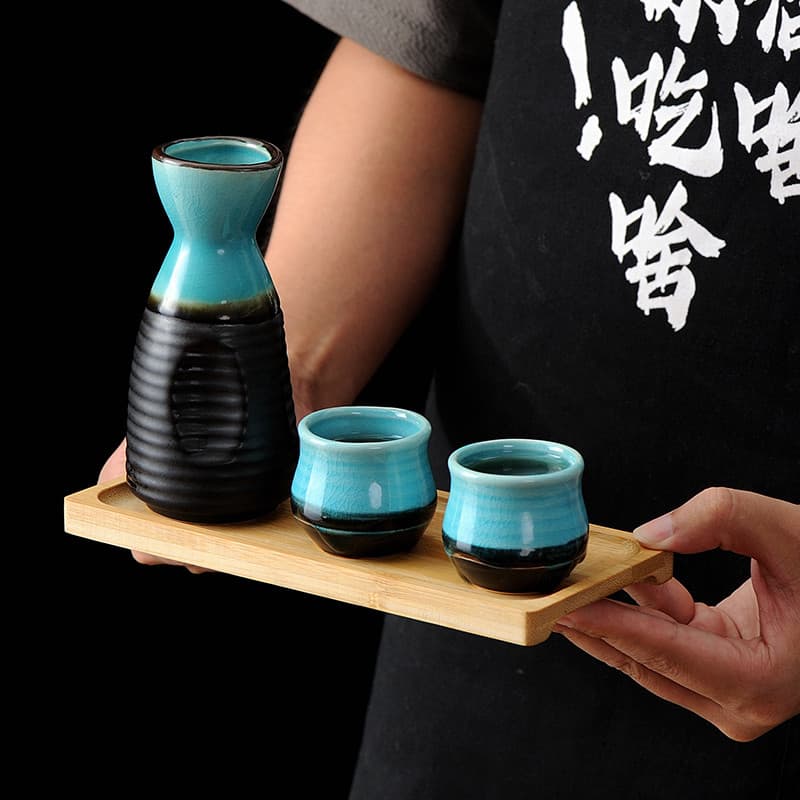 Conjunto de vinho de saquê japonês, dispensador de vinho branco de cerâmica, copo de vinho antigo, conjunto de vidro de