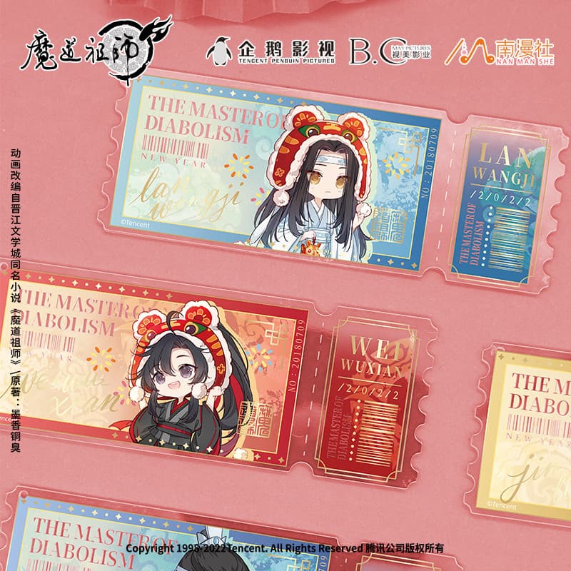 Genuíno magia Dao patriarca animação mercadoria Wei Wuxian Lan Wangji dourado acrílico Laser bilhete pingente presente d