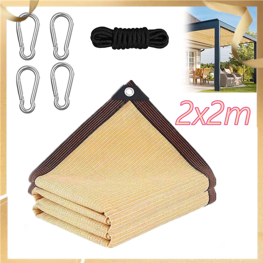 Tecido de sombra amarelo com corda de 5m, malha durável com ilhós, rede de sombra para gazebos de jardim, 2x2m
