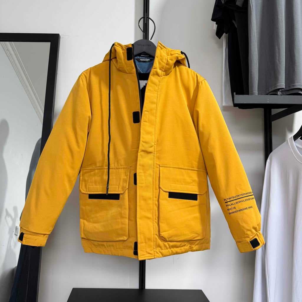 Jj Cut Label Jaqueta masculina de inverno com capuz jaqueta americana retrô solta All-Match jaqueta de algodão quente da