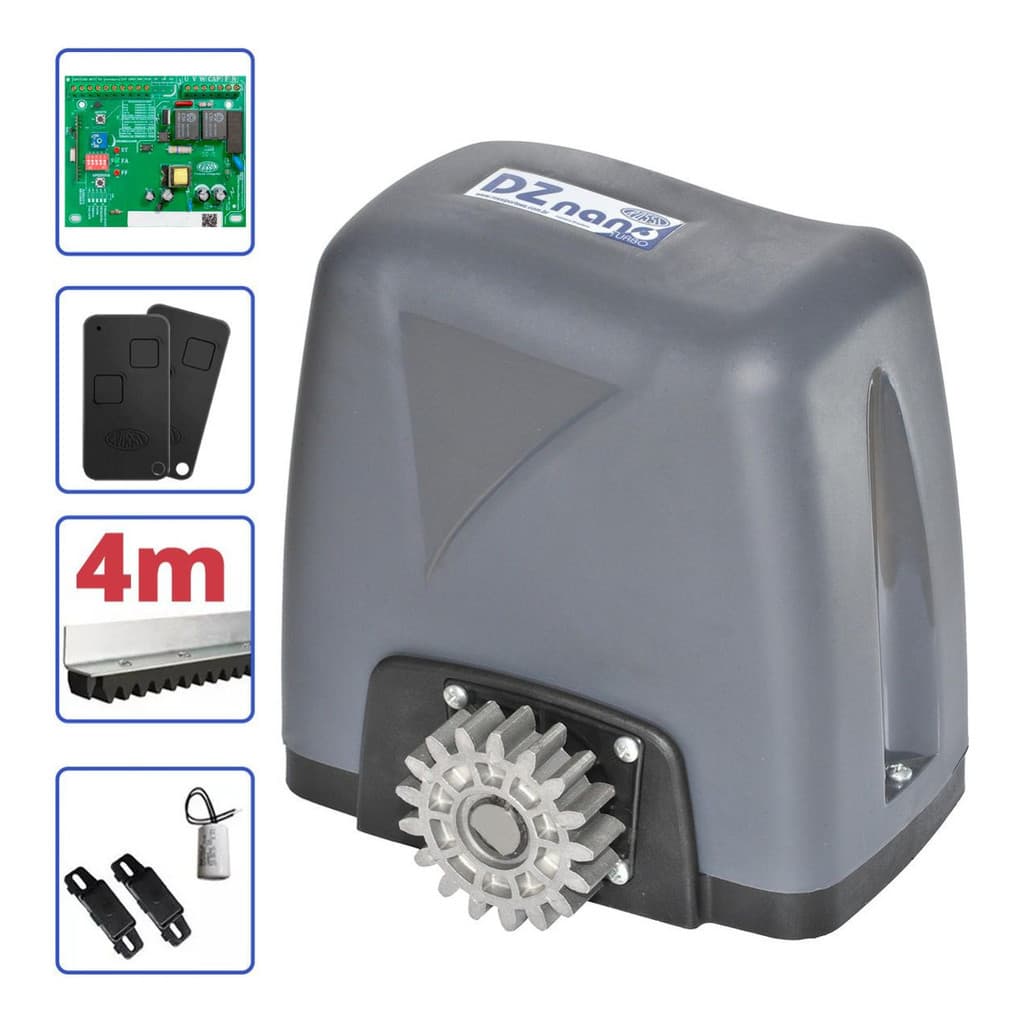 Kit Motor Rossi DZ Nano Turbo 600Kg 1/4 Deslizante Automático abertura Rápida com 4 Metros de Cremalheira (220v)