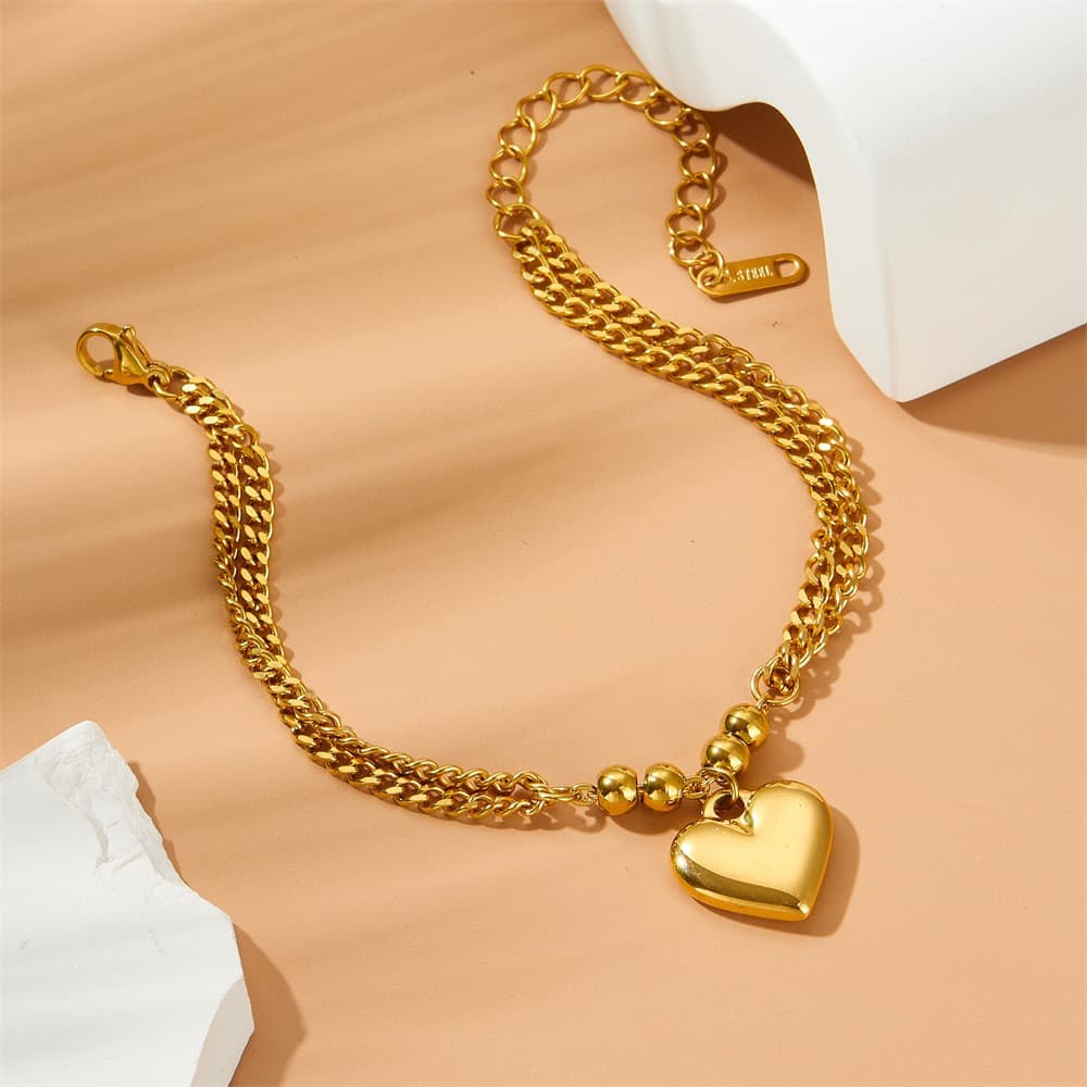 Pulseira popular de aço de titânio que não desbota, joias leves de coração, moda feminina versátil e de luxo