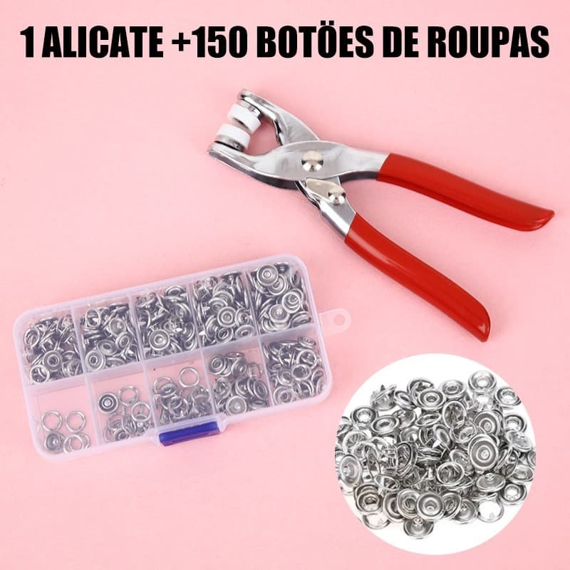 Kit de Alicate Aplicador Para Botao De Metal De Pressao Roupa Bebe C/ 150 botões de roupas