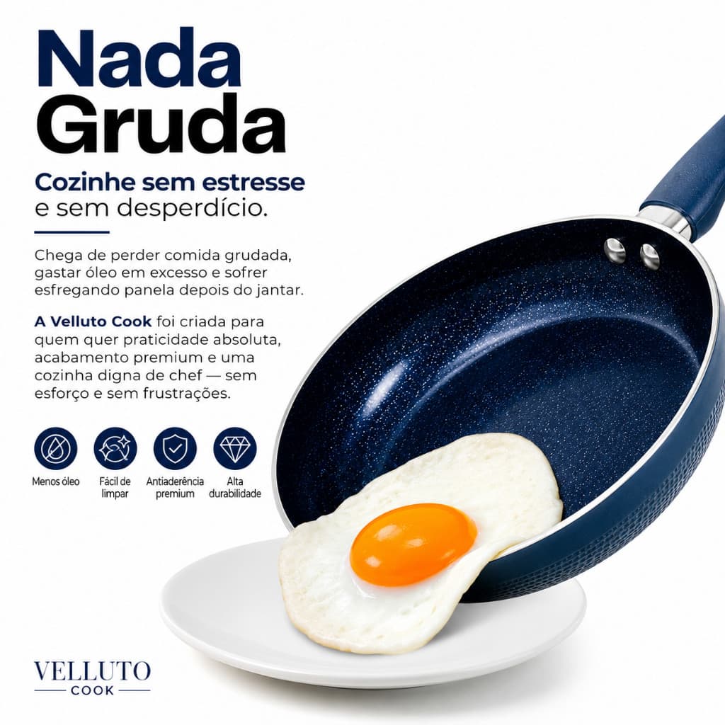 Frigideira Gourmet Antiaderente Reforçada Cozinha Moderna Premium cerâmica Azul
