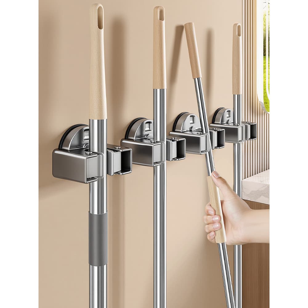Ventosa mop clipe de parede banheiro mop titular perfuração-livre toalete pendurado mop vassoura gancho fixação Rack fer