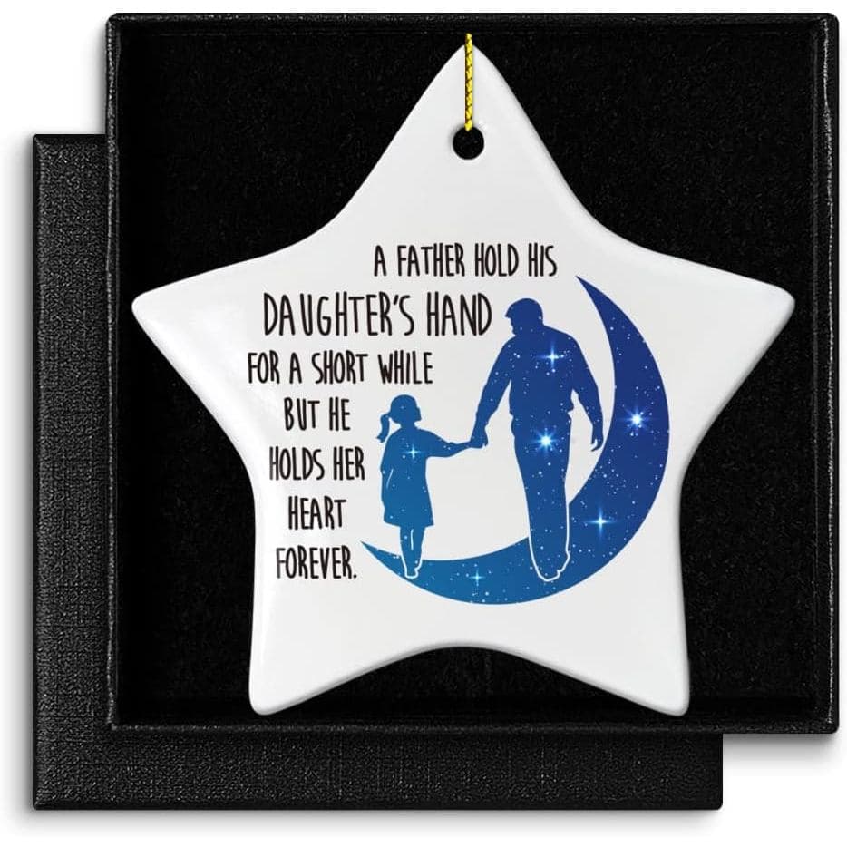 Dad Christmas Ornament Gift from Daughter, He Holds Her Heart Forever, Birthday Father's Day Keepsake Ceramic Star Heart