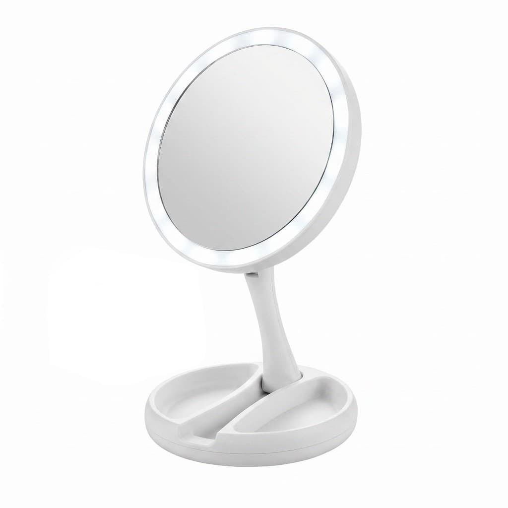 Espelho De Maquiagem LED Dupla Face Com Base Dobrável Wassay