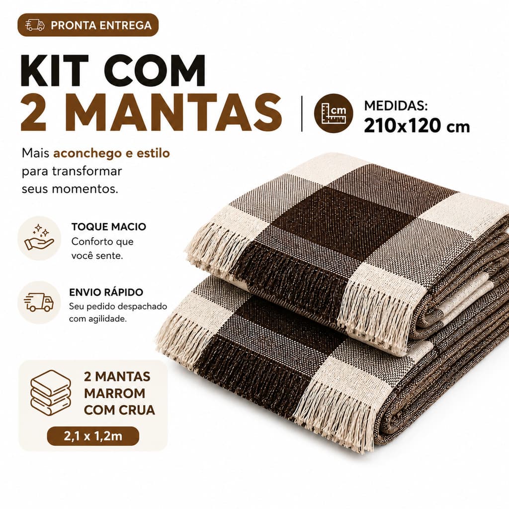 Kit Com 2 Mantas Decorativas Para Sofá Luxuosa Tamanho 210X120 Tecido 100% Algodão Casa Nova Elegante