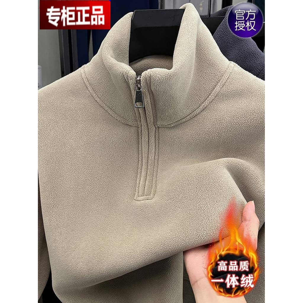 Homens outono inverno lã austríaca meia alta zíper camisa de fundo cor sólida jaqueta de lã de manga comprida velo engro