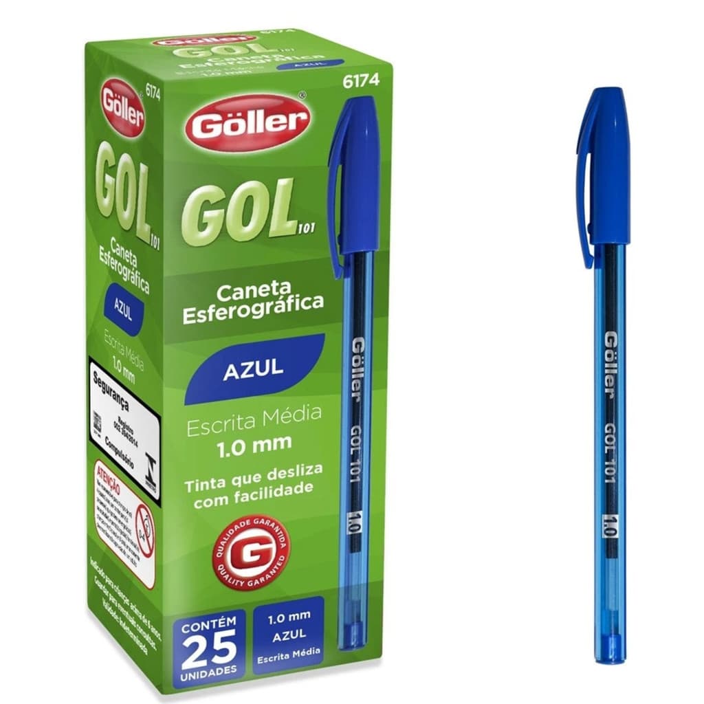 Caneta Azul Esferográfica 1.0mm Caixa Com 25 Unidades Göller