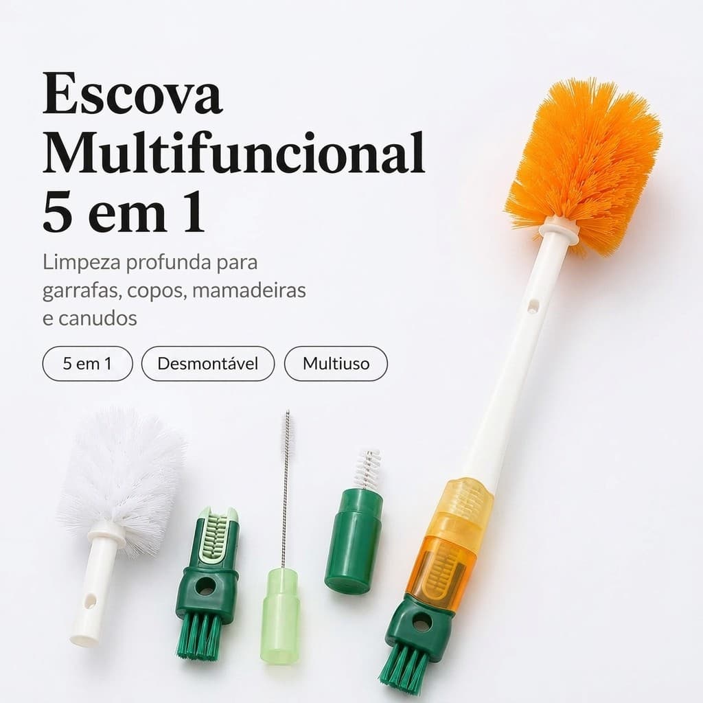 Escova 5 Em 1 Multifuncional Para Limpar Garrafas Copos Mamadeiras Canudos Escova De Limpeza Profunda