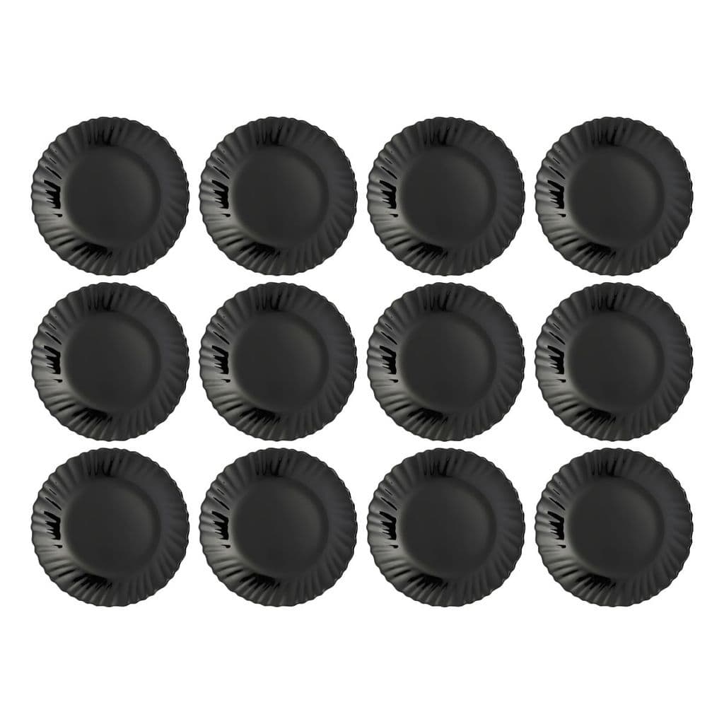 Conjunto 12 Prato Raso Vidro Preto Feston 26cm Redondo P/ Refeiões Prato Elegante 12 Pçs Em Casa Tem