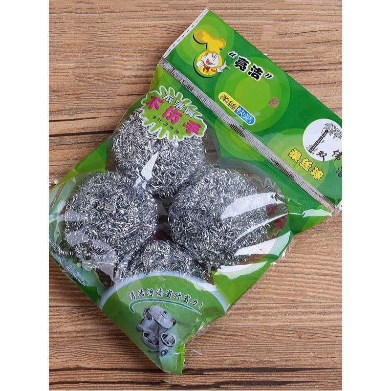 1 saco 4 bolas de fio de aço de Metal bolas de limpeza de aço inoxidável pote escovação ferramenta útil descontaminação