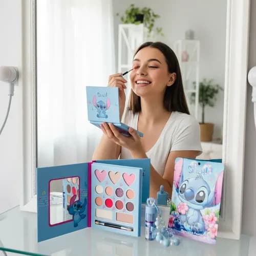 Kit Maquiagem Infantil Stitch Paleta Gloss Máscara Presente Menina Adolescente