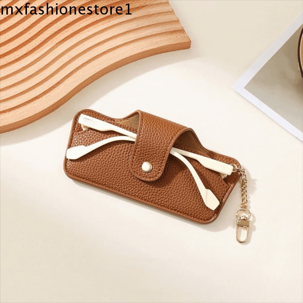 MXFASHIONE Estojo De Óculos De Couro , Sol De Cor Sólida Com Corrente , Bolsa De Armazenamento Leitura PU