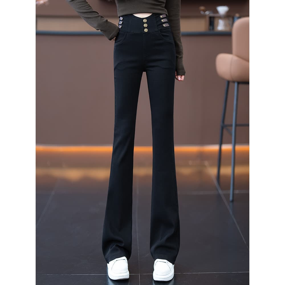 Preto Denim queimado calças femininas 2026 primavera outono novo estilo cintura alta Drape mais magro olhar pequena ferr