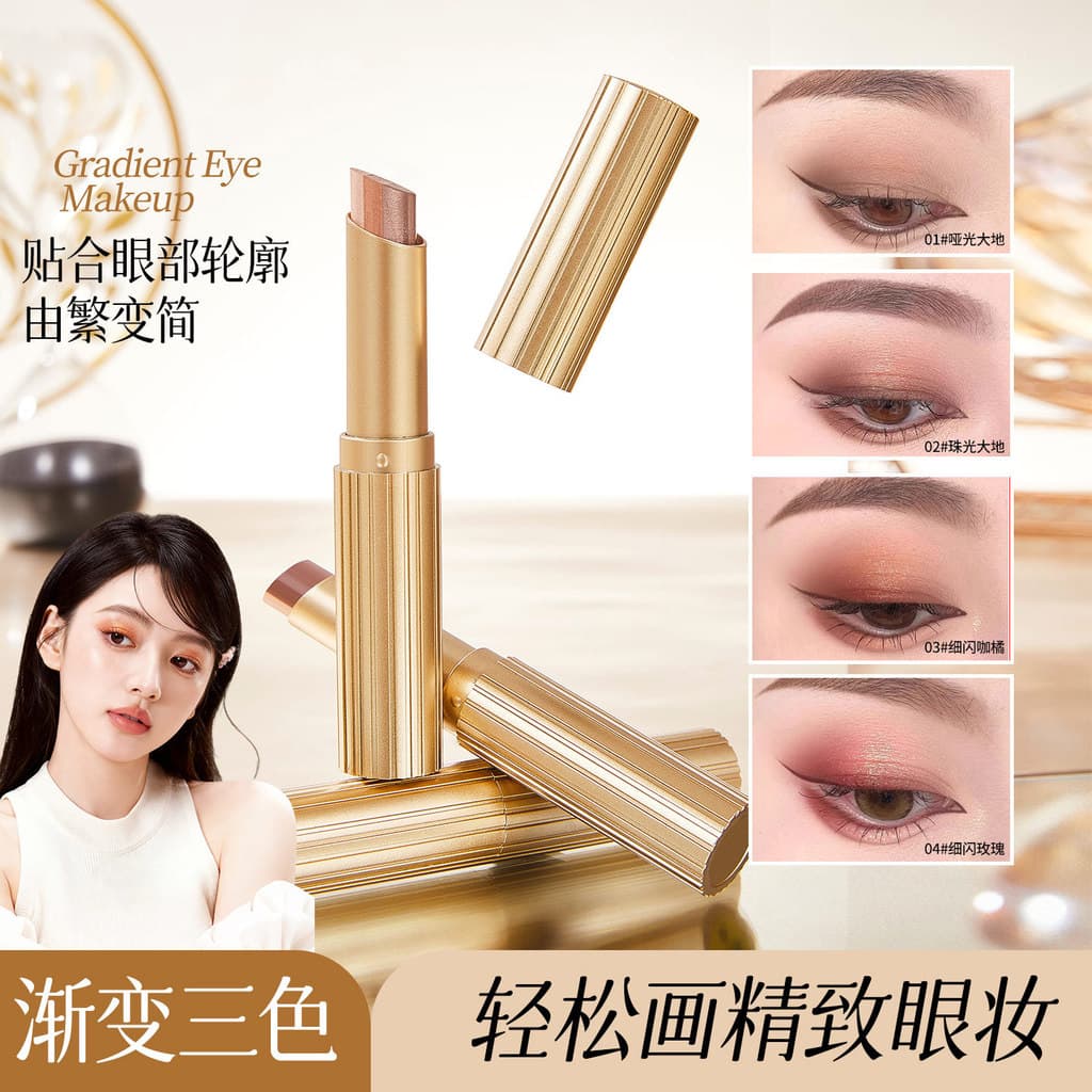 QXQY Radiant Tricolor Eyeshadow Stick One Aplicar Maquiagem Perolada Não Fácil de Voar Pó Segurar Maquiagem Desenvolvime