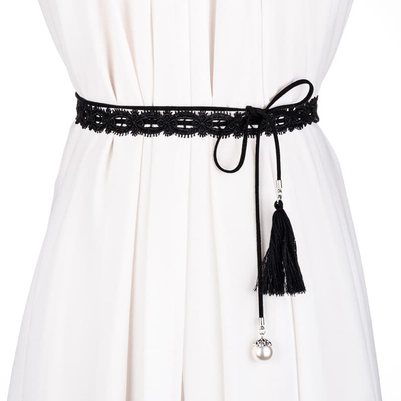 Moda elegante senhoras cinto fino renda borla atada cintura corrente com saia camisa decoração cintura corda cinto femin