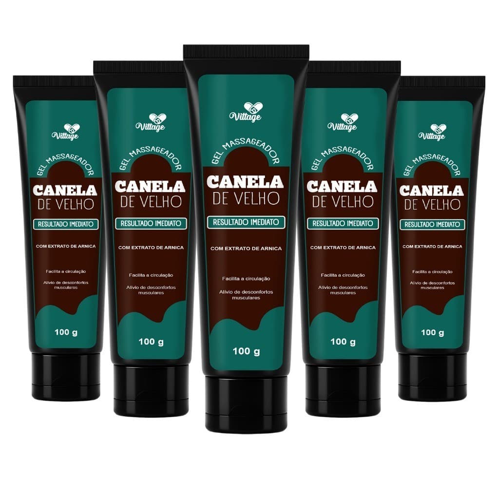 Kit 5x Gel Massageador Canela de Velho100g – Alívio de Dores Musculares e Articulares