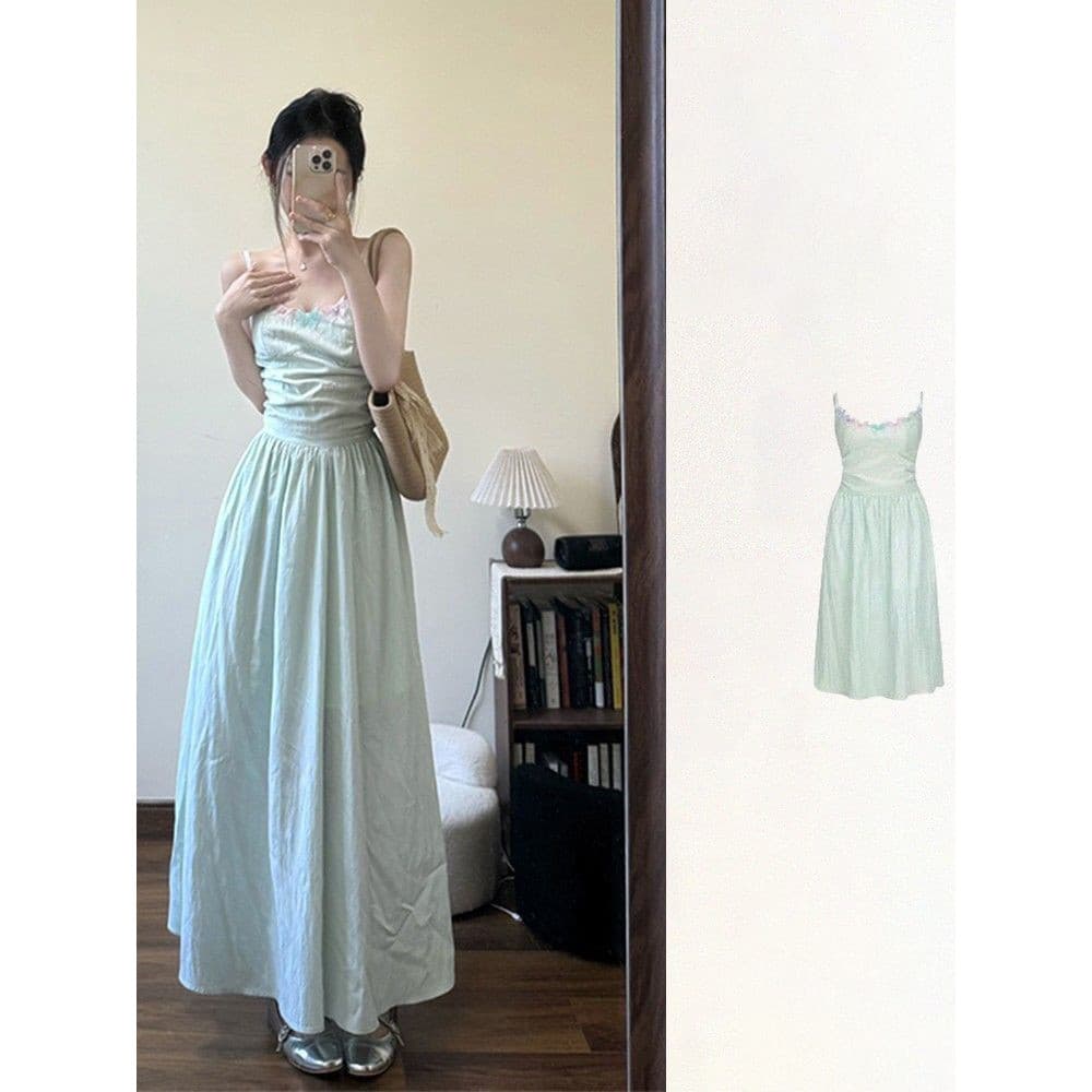 Novo francês bonito estilingue vestido crianças verão pequeno férias à beira-mar elegante fada saia longa ins