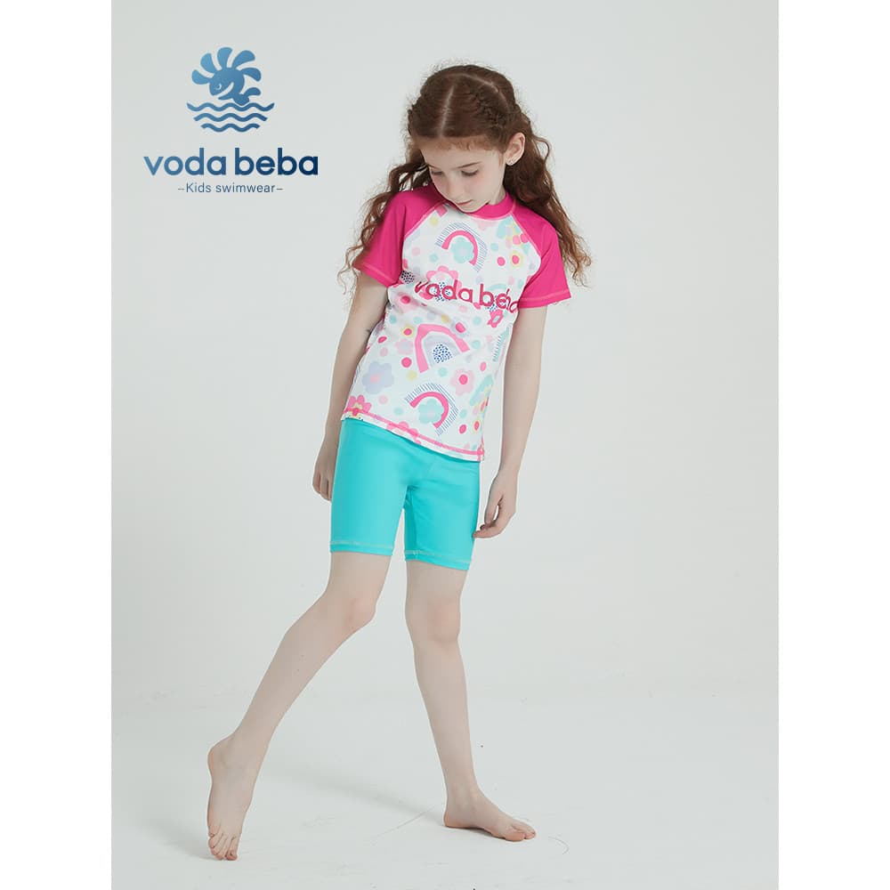 Vodabeba maiô infantil meninas dividido Shorts de manga curta bebê médio grande crianças natação primavera quente surf