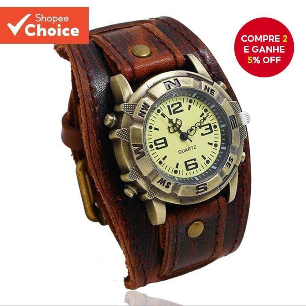 Grande Ampla Pulseira De Couro Genuíno Relógio Masculino Punk Quartzo Manguito De Pulso Vintage Retro Para Mulher