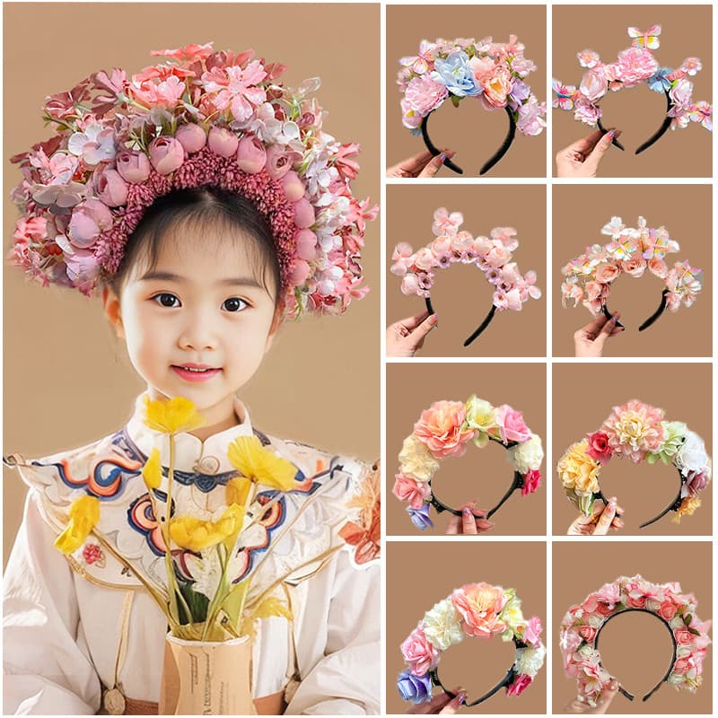 Crianças Hairpin flor bandana novo estilo fada guirlanda cocar cavalo rosto saia Hanfu mergulhado flor acessórios de cab