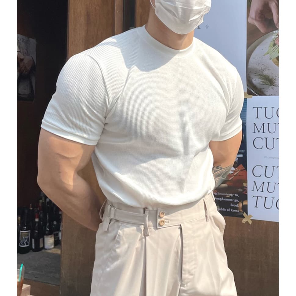 Americano resistente cara pequena gola alta núcleo-fiado fio camiseta masculina legal respirável mercerizado algodão gel