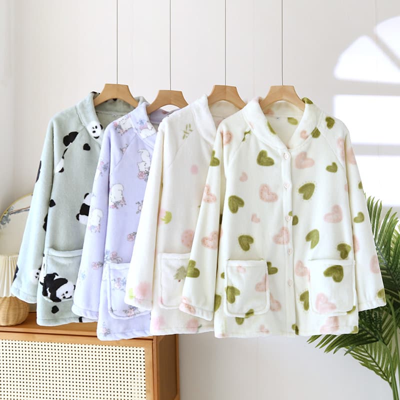Pijamas de flanela femininos topos outono inverno quente inverno casa forro de lã engrossado Coral velo de uma peça