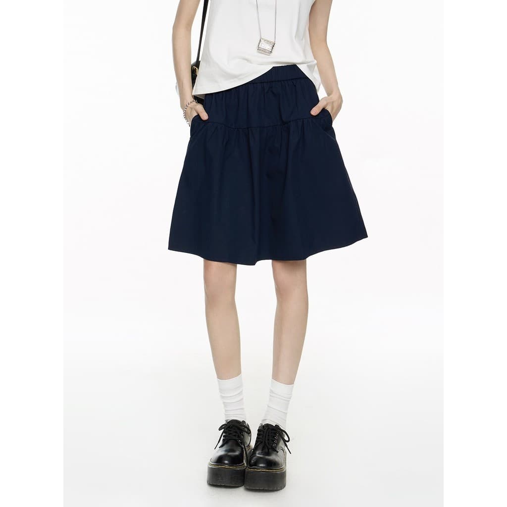 Saia azul marinho feminina verão 2026 novo estilo estilo coreano estilo Preppy mais magro olhar A linha saia plissada co