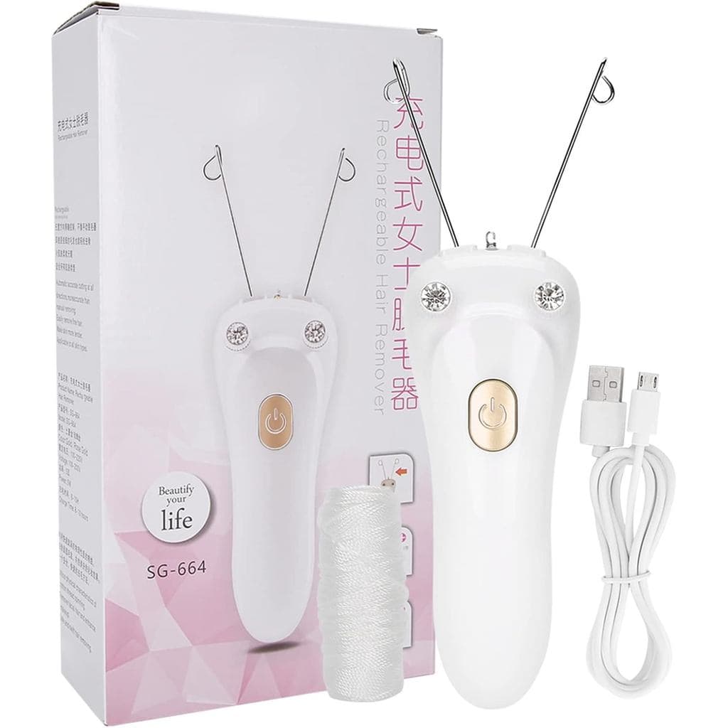 Depilador Elétrico Facial e Corporal, Máquina de Depilação a Fio de Algodão com Luz LED para Rosto, Queixo e Bochechas