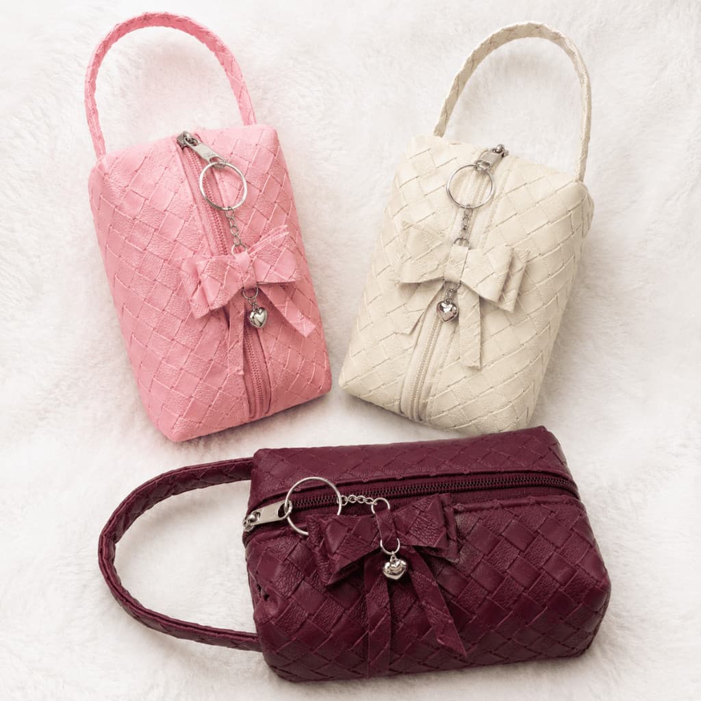 Bolsa Necessaire Feminina Premium com Chaveiro de Laço e Alça de Mão