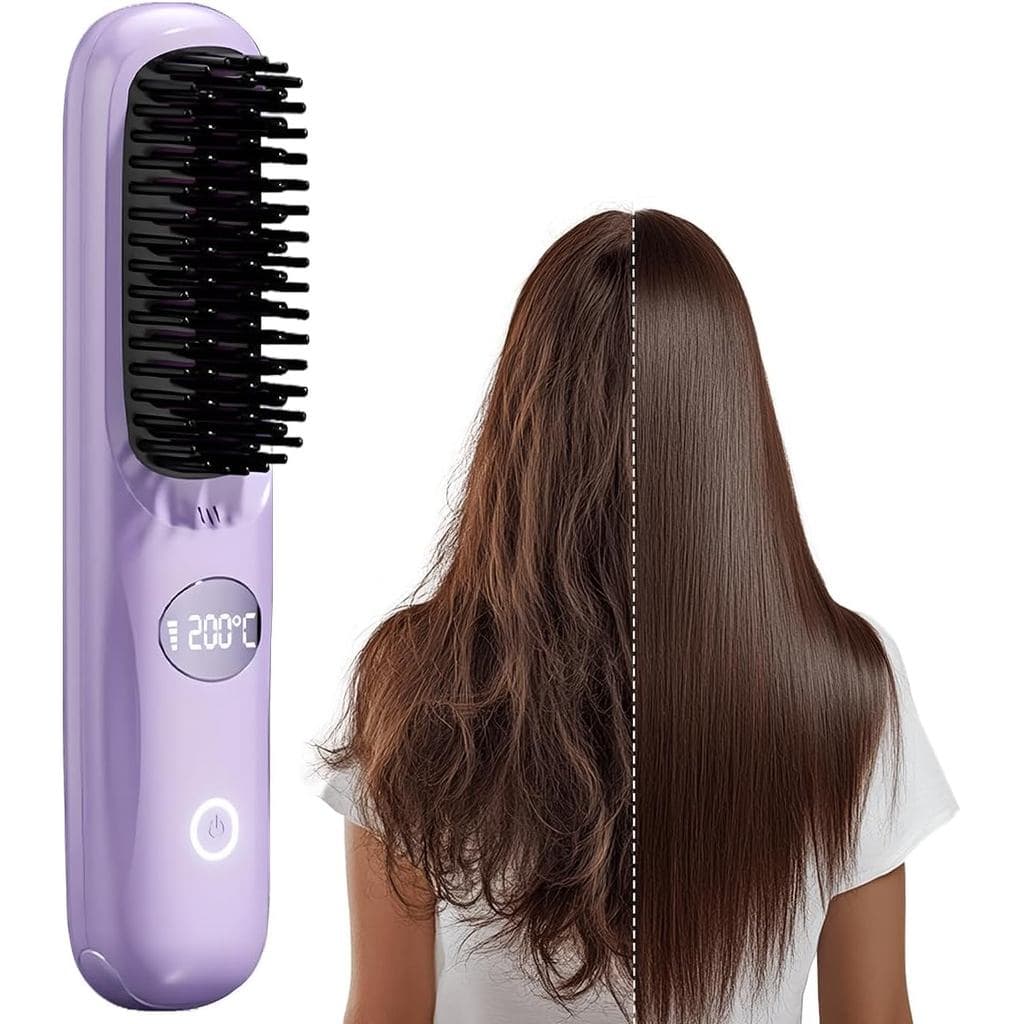 Escova Alisadora de Cabelo Sem Fio Atualizada 2026, Alisador de Cabelo Portátil de Aquecimento Rápido para Mulheres, Ess