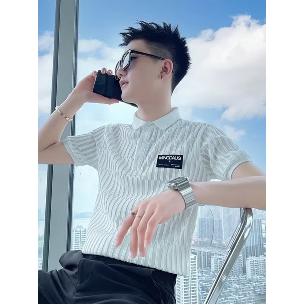 Camisa POLO masculina de manga curta camisa Street Wear 2024 verão nova camisa Puffian bonito na moda magro-ajuste de se