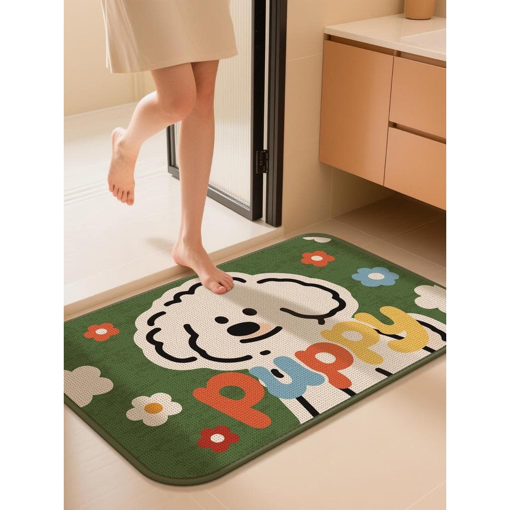 Bonito dos desenhos animados linho tecido banheiro porta absorver água de secagem rápida antiderrapante resistente à suj