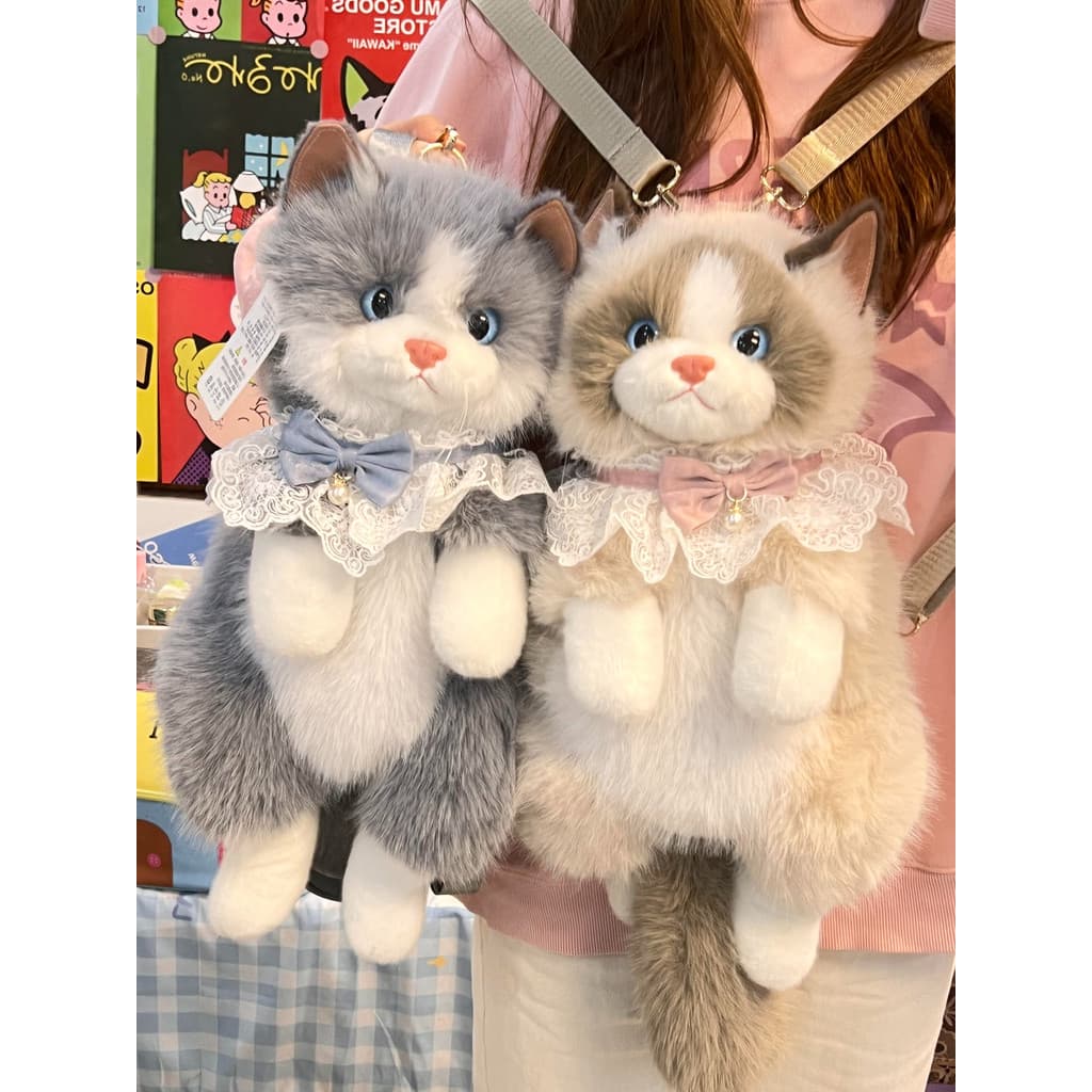 Bonito simulação gato mochila dos desenhos animados de pelúcia Muppet gato mochila boneca gato saco presente da menina