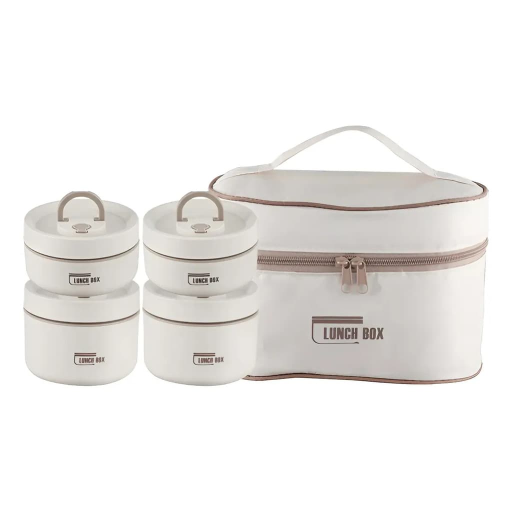 Kit 4 Marmitas Térmicas Redonda Alimentos + Bolsa Bege Bege Claro