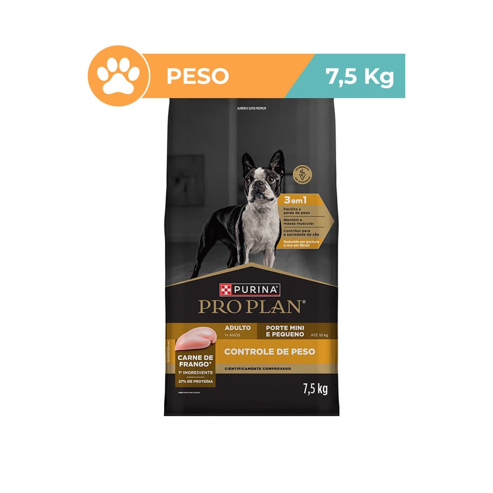Ração Pro Plan Frango Controle Peso Cães Pequenos 7,5kg