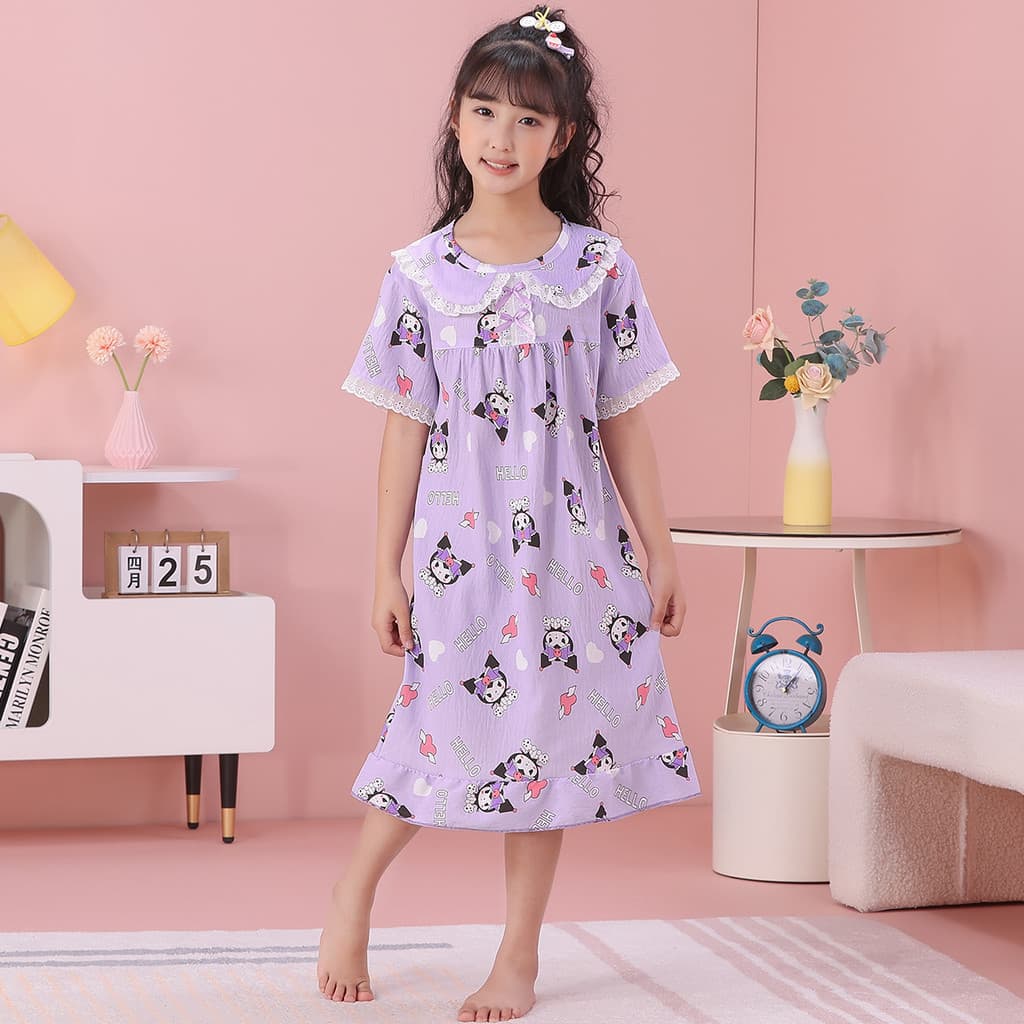 Vestido De Dormir De Renda Doce Para Meninas Nuvem Algodão Infantil Verão Loungewear