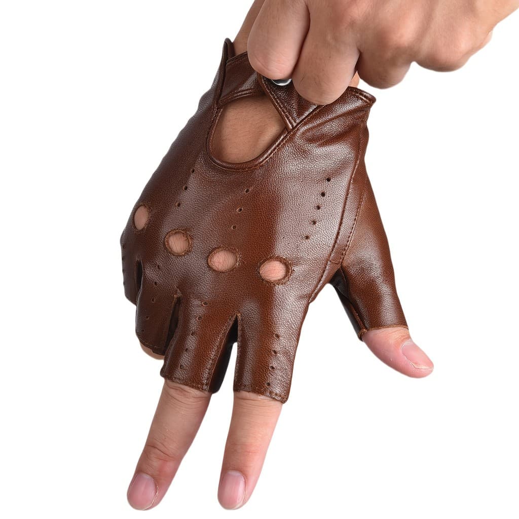 Luvas de Couro para Dirigir com Dedos Cortados para Homens, Feitas de Couro de Ovelha, Luvas de Couro Genuíno para Uso E