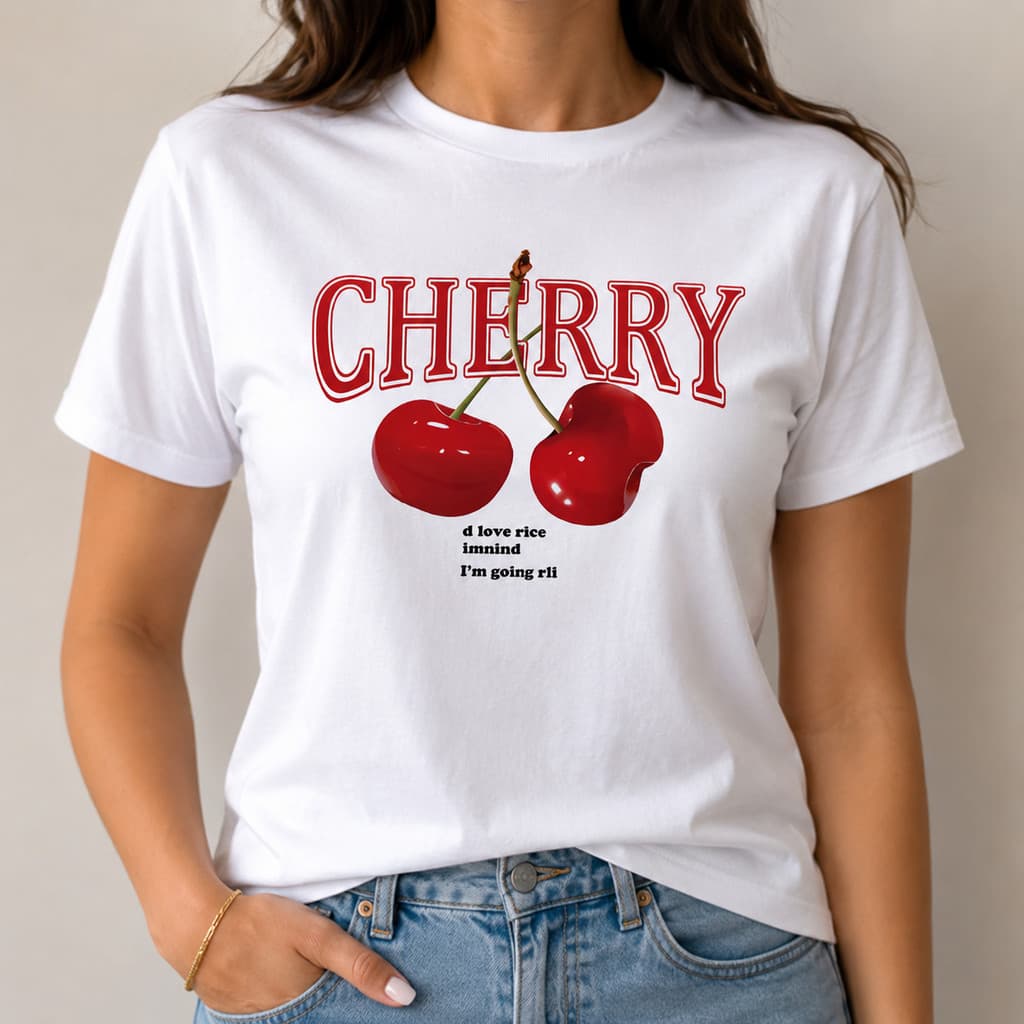 Camiseta Feminina Cherry Estampa Cerejas Vintage Casual 100% Algodão Plus Size Casual