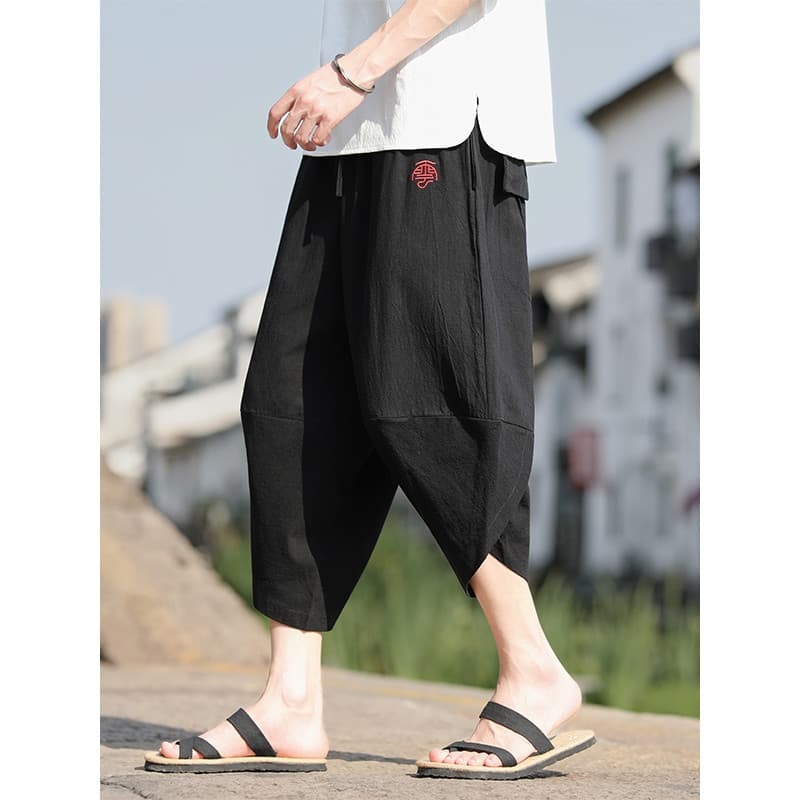 Verão Retro calças cortadas estilo chinês calças masculinas gordura solta tamanho grande Harem calças Hip Hop cenoura ca