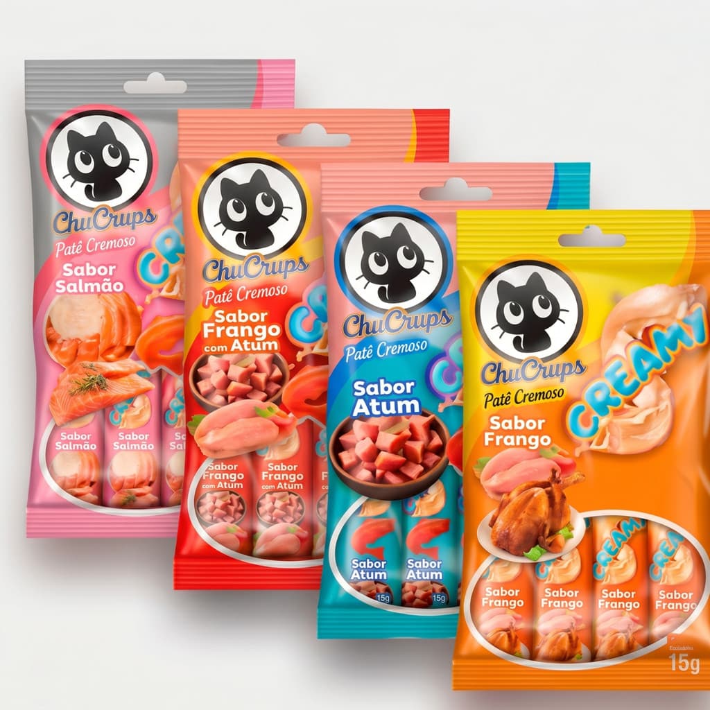 Kit Petisco Cremoso Chuchups Para Cães e Gatos – 4 Sabores - Contém 4un de 15g