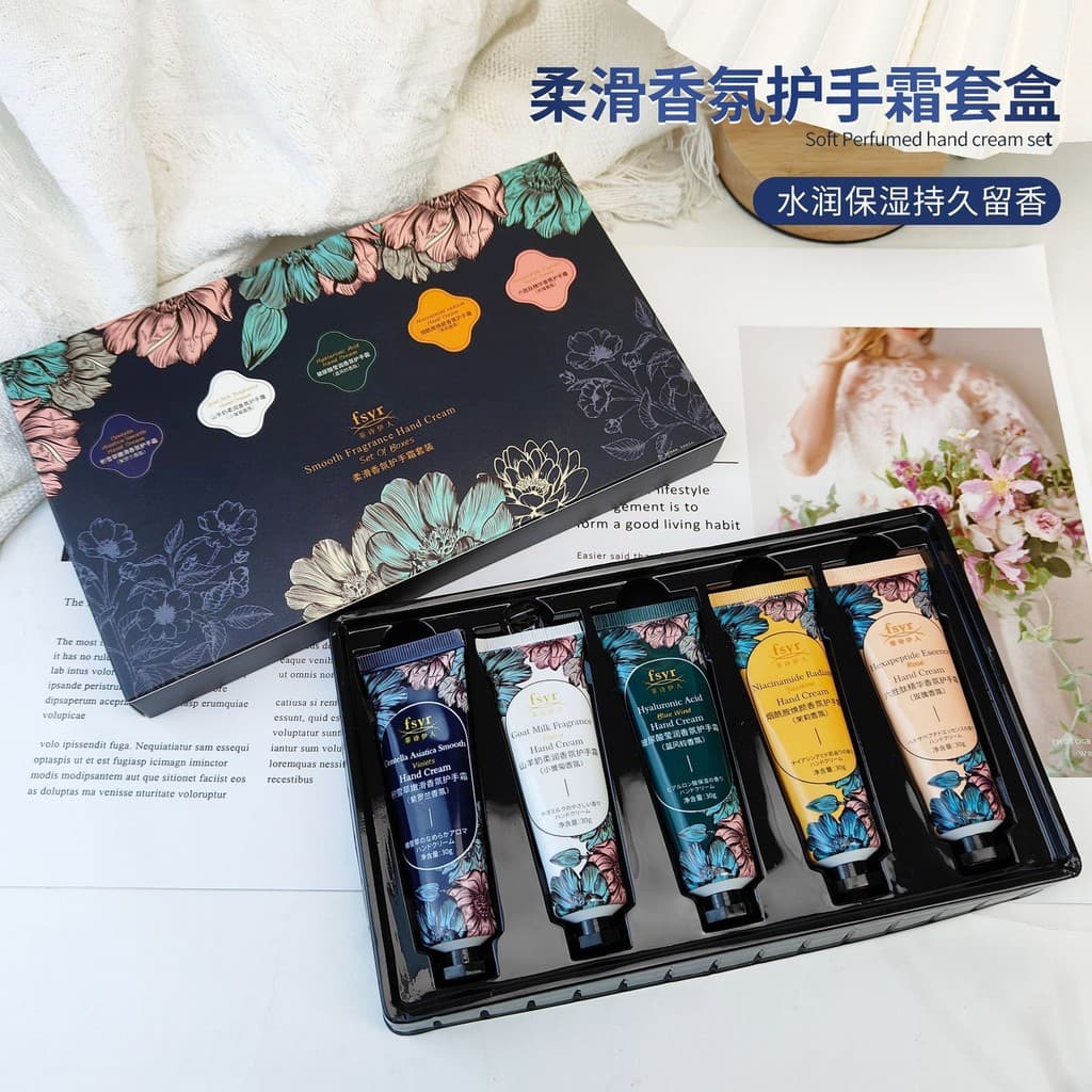 Feishiren Creme Floral Suave para as Mãos Alta Hidratante Fragrância Hidratante Creme para as Mãos de Cinco Peças Caixa